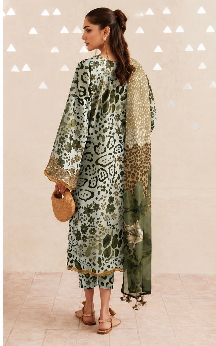 Luxury Lawn Stitched Suit 3 piece - 2025 - LE-13