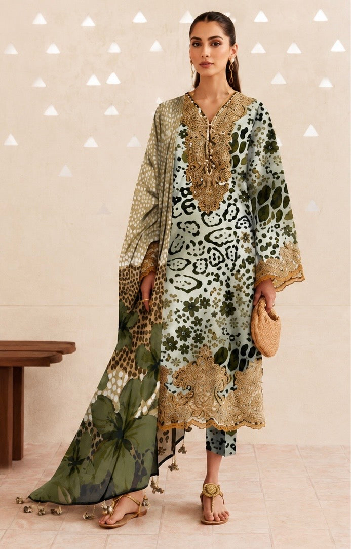 Luxury Lawn Stitched Suit 3 piece - 2025 - LE-13