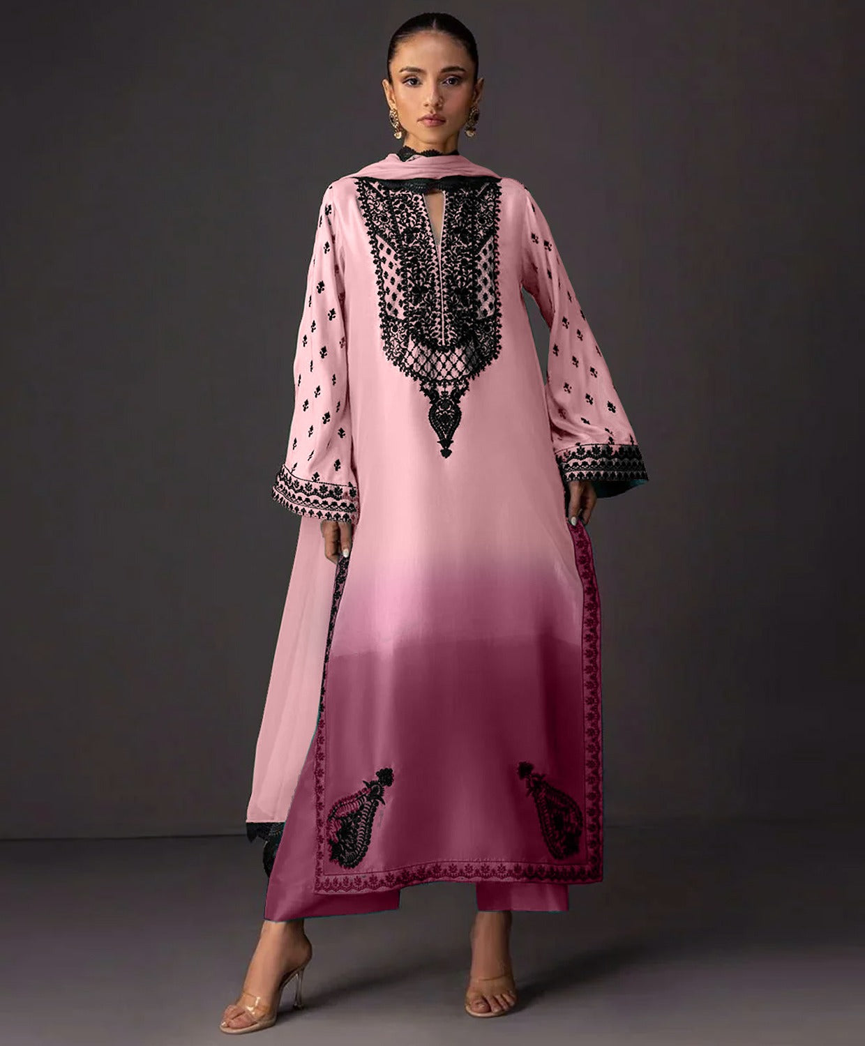 LUXURY SHAMOZ SILK SUIT 3PCS